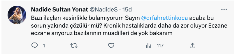 nadide sultan eczanelerde yasanan ilac kitligina vurgu yapti